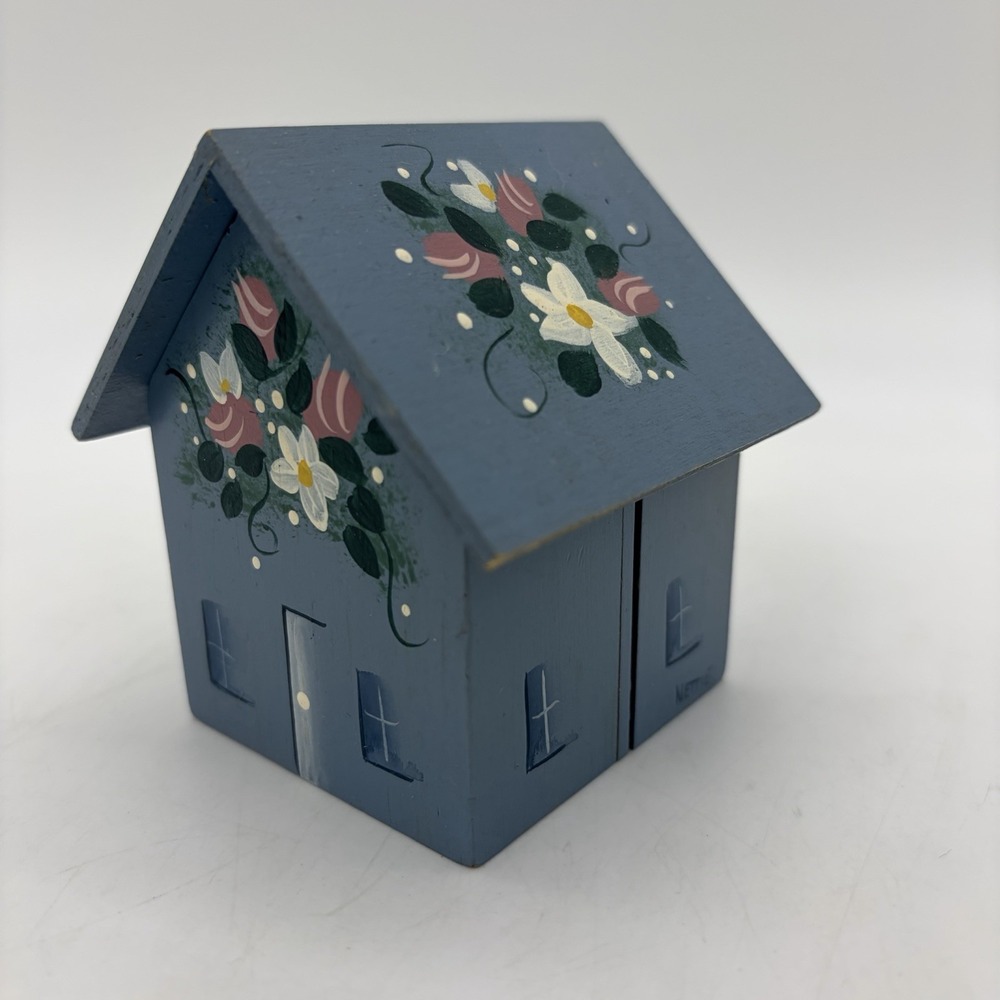 Vtg Country Wood Roll Stamp Holder Dispenser Cottage House Home Handmade Painted